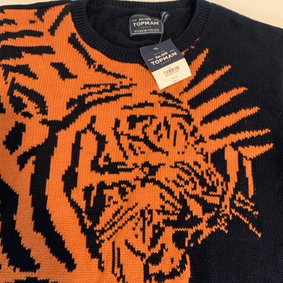 Topman Sweater Navy Orange Tiger Mens Size XL NWT - Picture 5 of 6